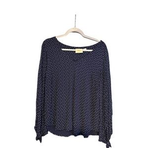 Anthropologie Maeve Pernille Polka Dot Navy‎ Blue Blouse Top Size Small